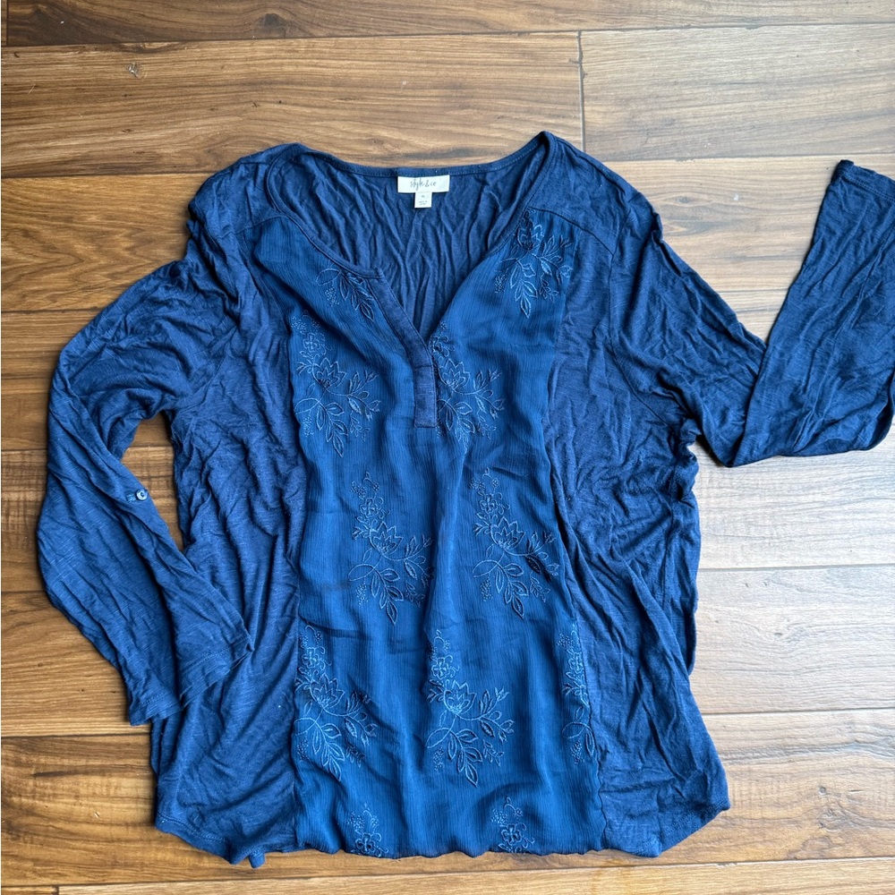 Navy Blue Embroidered Women's Top